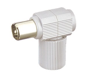 [LIQUIDACIÓN] CONECTOR TV Macho CODO PLASTICO BLANCO