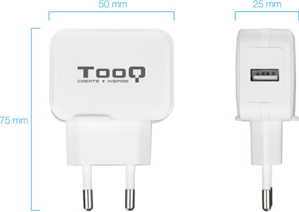 Cargador USB 5V/2,4A BLANCO TOOQ - Imagen 2