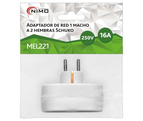 MEL221 ADAPTADOR DE RED 1 MACHO A 2 HEMBRAS SCHUKO