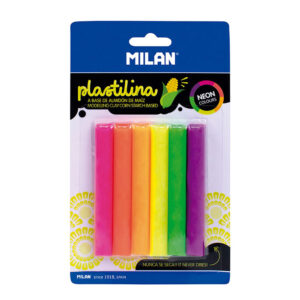 BLÍSTER CON 6 BARRITAS DE PLASTILINA DE COLORES DE FLUORESCENTES 70g  MILAN