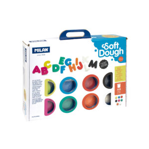 MALETÍN CON 8 BOTES DE 59g DE PASTA BLANDA SOFT DOUGH CON HERRAMIENTAS "MUCHAS LETRAS" MILAN