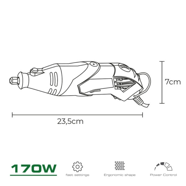 HERRAMIENTA MULTIUSOS ROTATIVA 170W + 41 TIPOS DE ACCESORIO (190 PIEZAS EN TOTAL) 23,5x7cm KOMA TOOLS - Imagen 2