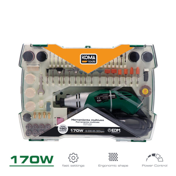 HERRAMIENTA MULTIUSOS ROTATIVA 170W + 41 TIPOS DE ACCESORIO (190 PIEZAS EN TOTAL) 23,5x7cm KOMA TOOLS - Imagen 3