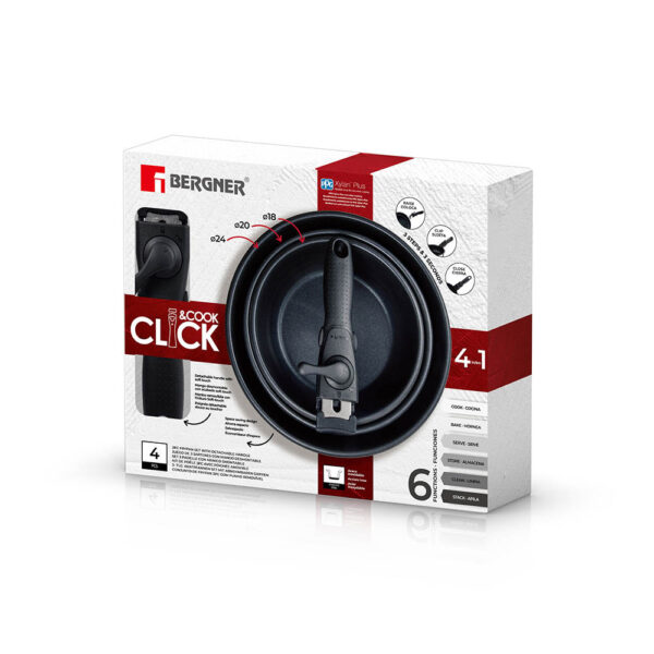 SET 3 SARTENES (Ø18x6cm/20x6cm/Ø24x6,5cm) ACERO INOXIDABLE CLICK & COOK BERGNER - Imagen 4