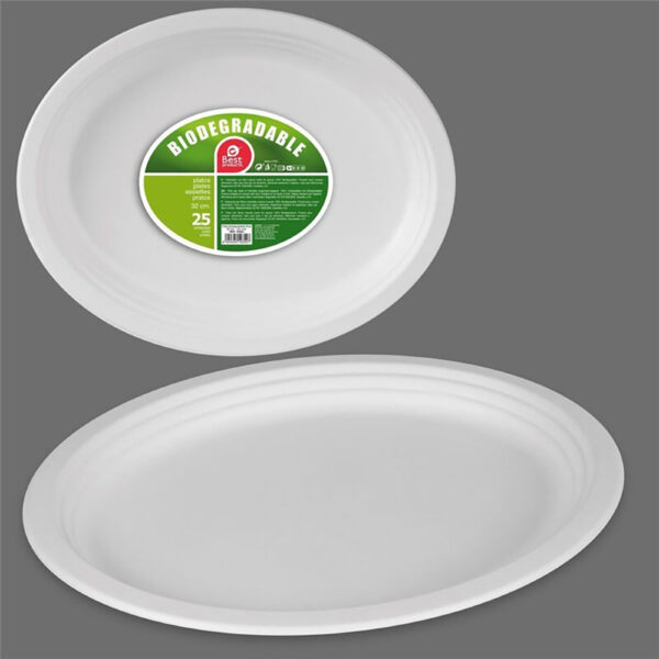 PLATO OVAL BIODEGRADABLE Ø32 cm, 25 UNIDADES
