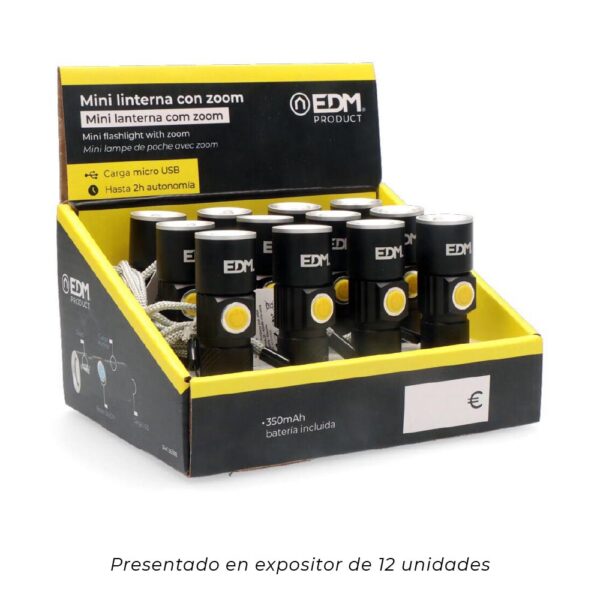 MINI LINTERNA CON ZOOM 1 LED 120Lm/40Lm/ FLASH 9.000K RECARGABLE CON USB. - Imagen 5