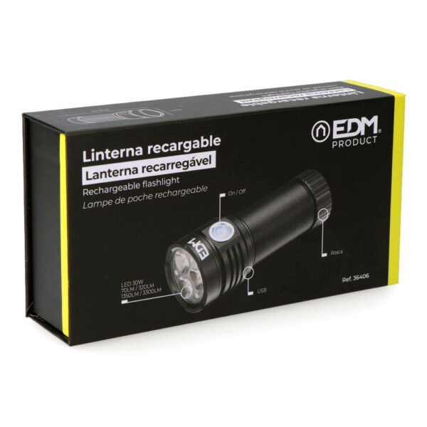 LINTERNA RECARGABLE 3 LEDS 30W 3300Lm - Imagen 4
