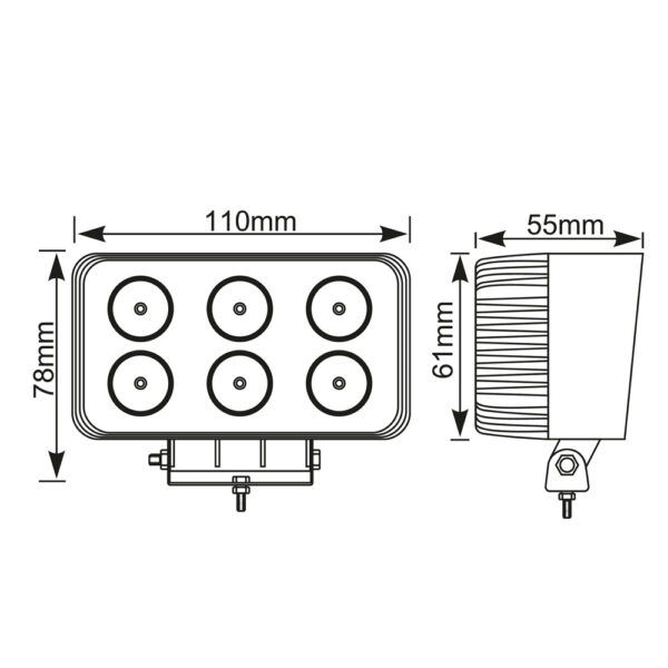 FARO DE TRABAJO RECTANGULAR 6 LEDS 18W 10-30V 1200Lm GOODYEAR - Imagen 2