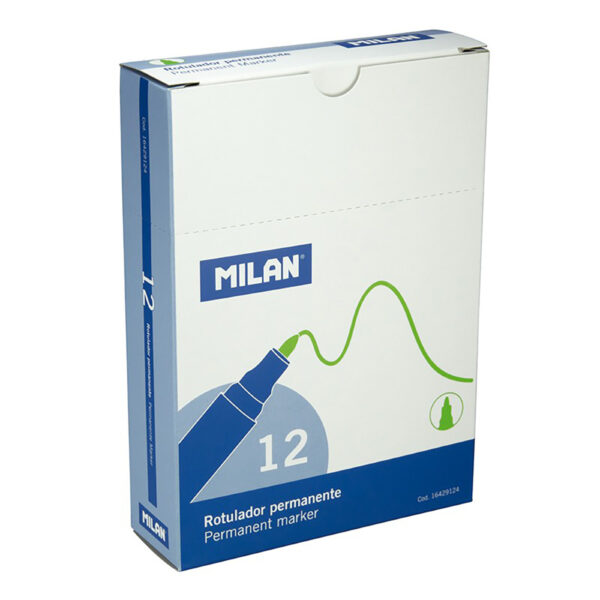 PACK CON 12 ROTULADORES VERDES PERMANTENES. PUNTA REDONDA MILAN - Imagen 2