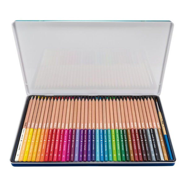 CAJA METÁLICA CON 36 LÁPICES DE COLORES ACUARELABLES MINA GRUESA Ø3,5mm HEXAGONALES + PINCEL MILAN - Imagen 3