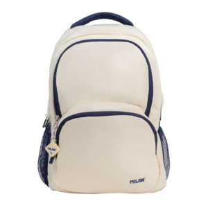 MOCHILA ESCOLAR 4 CREMALLERAS 25l BEIGE Y AZUL MARINO, SERIE 1918.