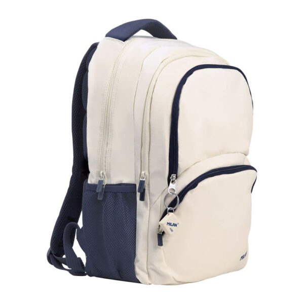 MOCHILA ESCOLAR 4 CREMALLERAS 25l BEIGE Y AZUL MARINO, SERIE 1918. - Imagen 2