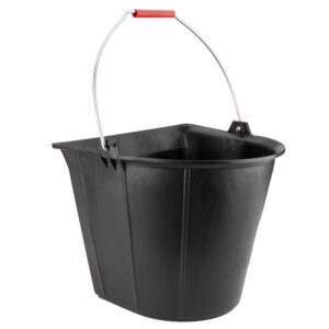 CUBO INDUSTRIAL PLANO 13 L DE CAUCHO SINTÉTICO NEGRO, CON ASA METÁLICA.