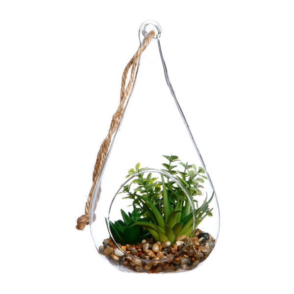 JARRON DE CRISTAL COLGANTE CON PLANTA DECORATIVA 10x19,5cm COLORES / MODELOS SURTIDOS - Imagen 2