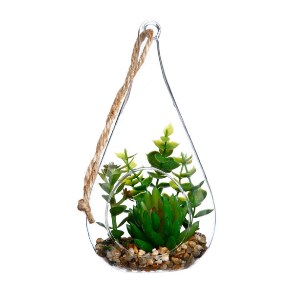 JARRON DE CRISTAL COLGANTE CON PLANTA DECORATIVA 10x19,5cm COLORES / MODELOS SURTIDOS - Imagen 3