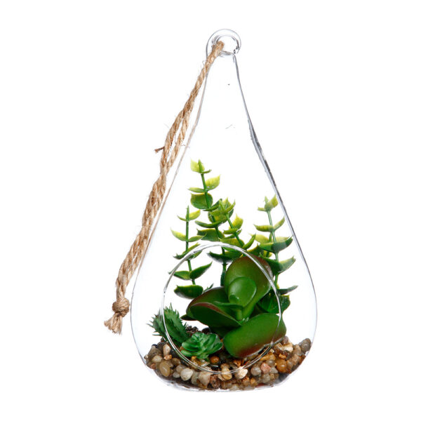 JARRON DE CRISTAL COLGANTE CON PLANTA DECORATIVA 10x19,5cm COLORES / MODELOS SURTIDOS - Imagen 4