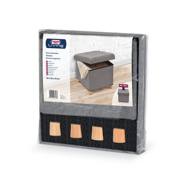 PUF ALMACENAJE GRIS CON PATAS DE MADERA 38x38x34cm - Imagen 2