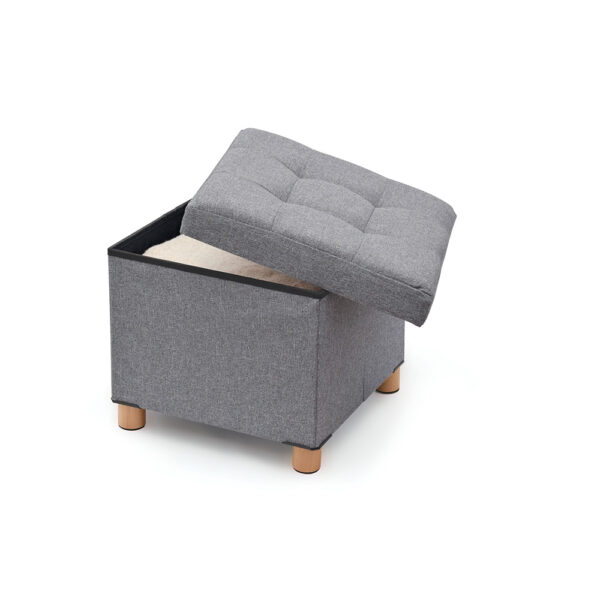 PUF ALMACENAJE GRIS CON PATAS DE MADERA 38x38x34cm - Imagen 3