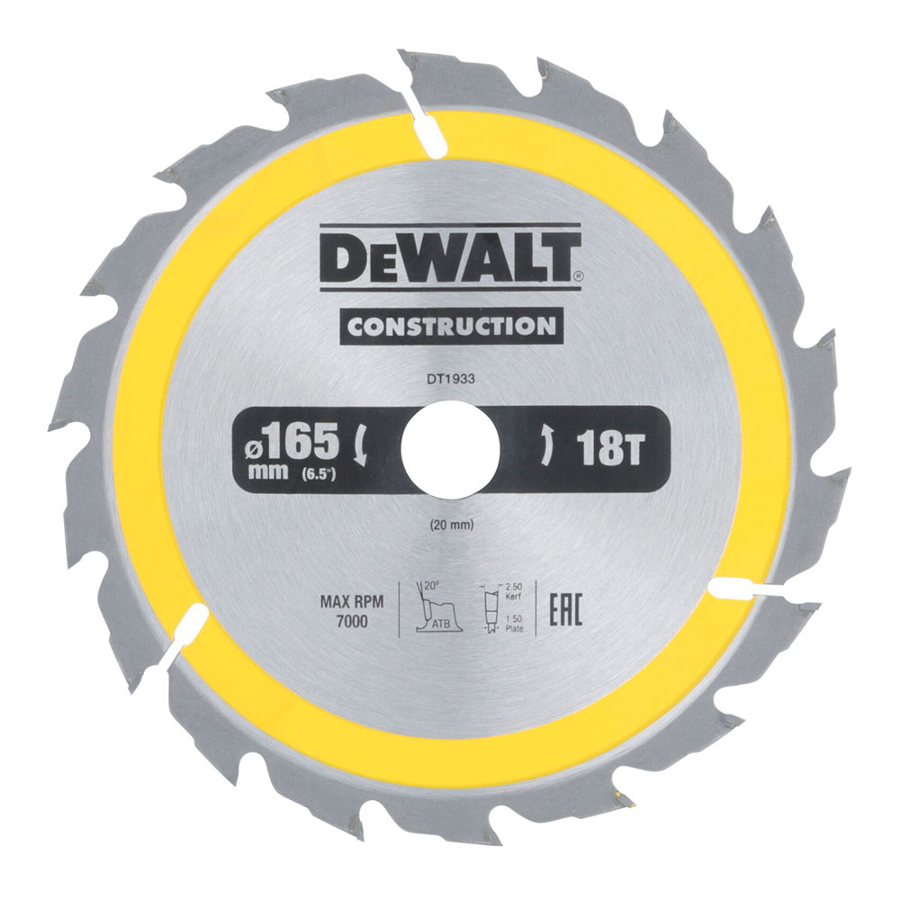 DISCO CORTE Ø165x20mm 18T (AC) DT1933-QZ DEWALT