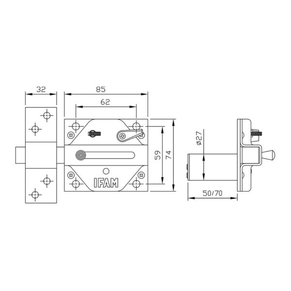 CERROJO CS88SC M50. ACABADO CROMO SATINADO. CILINDRO 50mm. CON 5 LLAVES DE SEGURIDAD. IFAM - Imagen 4