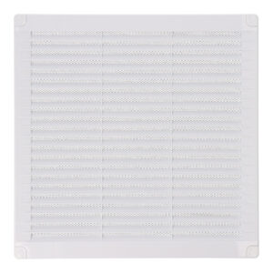 REJILLA VENTILACIÓN CUADRADA CON TAPONES Y MOSQUITERA 250x250x7mm ABS BLANCA