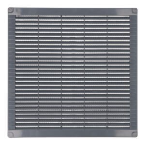 REJILLA VENTILACIÓN CUADRADA CON TAPONES Y MOSQUITERA 300x300x7mm ABS GRIS