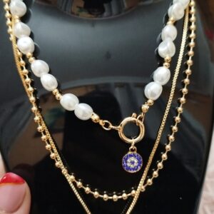 Collar con perlas mano de Fátima y ojo turco