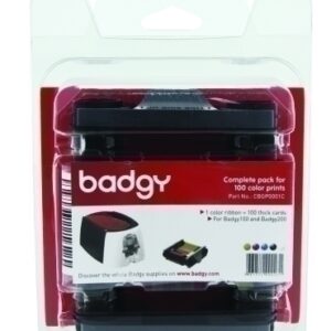 KIT CINTA BADGY COLOR YMCKO PARA 100 IMPRESIONES + 100 TARJETAS PVC GRUESAS 0,76 mm