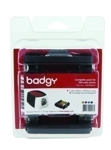 KIT CINTA BADGY COLOR YMCKO PARA 100 IMPRESIONES + 100 TARJETAS PVC GRUESAS 0,76 mm