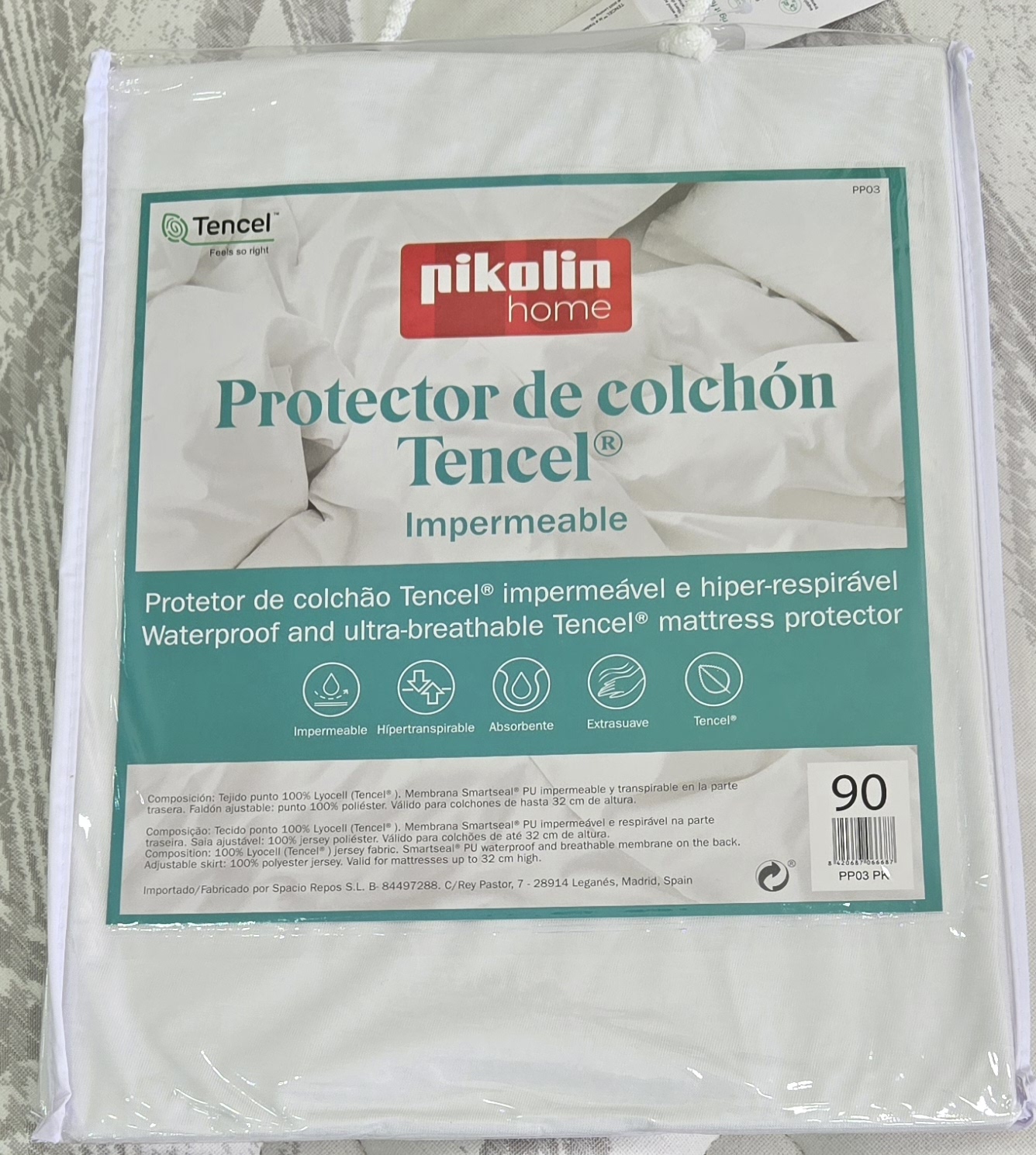 Protector de colchón tencel impermeable/transpirable